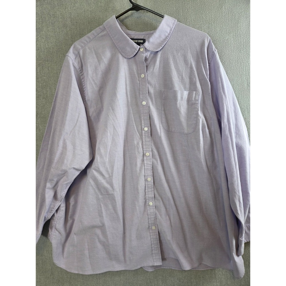 Lands End Womens Oxford Shirt 3XL Button Up Long Sleeve Lavendar Purple Career